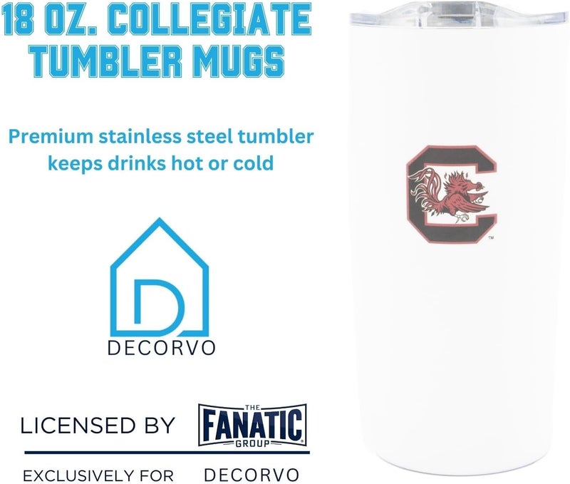 Decorvo Officially Licensed Collegiate Stainless Steel Tumbler - Double Walled Insulated Travel Tumbler with Slide Lid - 18 oz (S. Carolina Logo - White) - Image 2